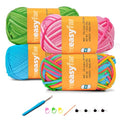4x50g Beginner Crochet Yarn for Crocheting and Knitting; Beginner Easy Yarn kit with Tool Set (Rainbow+Strawberry+Lawngreen+Aqua, 4 Skein) - color: Rainbow+Strawberry+Lawngreen+Aqua