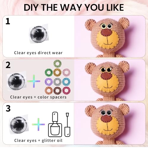 MUCUNNIA 60pcs 10mm 3D Glitter Plastic Safety Eyes for Amigurumi Trapezoid Craft Crochet Doll Eyes with Washers Stuffed Animal Eyes for DIY of Puppet, Bear Plush Animal Halloween Decorations(6 Colors) - size: 10mm