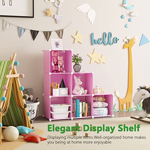 C&AHOME 6-Cube Storage Organizer Cube Shelf Closet Storage Bookcase, Pink | Stackable Cubby Storage, Bookshelf, Portable Plastic Storage Closet Organizer, DIY Modular Shelving Units for Home, Wardrobe - color: Pink