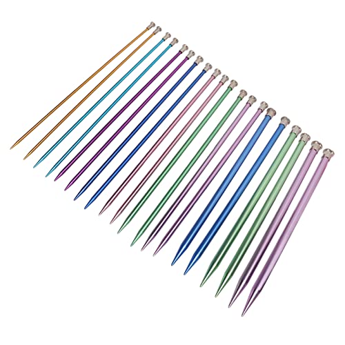 Fayelume 20PCS Aluminum Ultra Light Straight Knitting Needles Set, 10 Sizes 3 mm - 10 mm