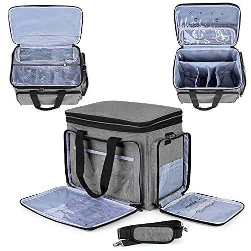 LUXJA Portable Yarn Knitting Storage Tote Bag,Gray | Fits Knitting/Circular Needles Up to 14 Inches, Yarn Bag With Cover & Shoulder Strap for Crochet Hooks & Craft Accessories - color: Gray