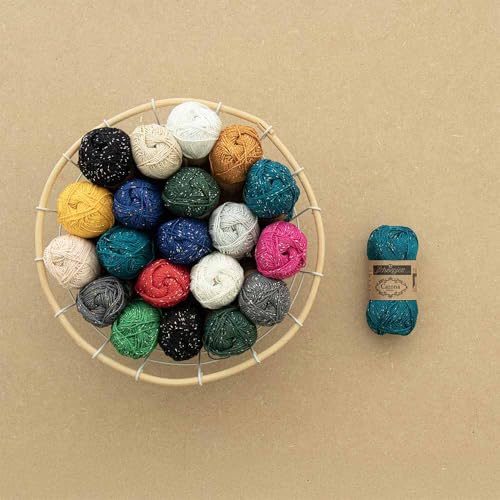 Scheepjes Catona Shine Cotton-Metallic Crochet Thread, 50g - Jet Black/Gold - color: 110-G Jet Black - Gold