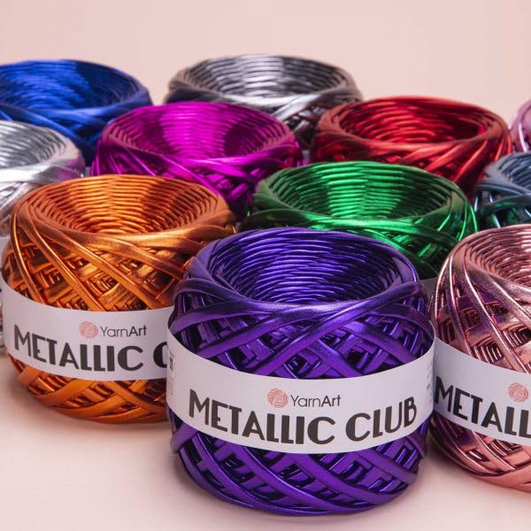 YarnArt Metallic Club Super Bulky T-Shirt Yarn - 100% Polyester, 6.35 oz / 180 gr, 60 yrds / 55 Meters - Shiny Colors for Handbags, Rugs, Chic Night Bags, Crochet (8123) - color: 8123