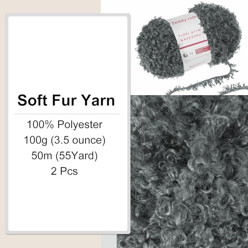 MECCANIXITY 2 Skeins Fur Yarn Soft Fluffy Chunky Yarn Fuzzy Eyelash Yarn Dark Gray for Crocheting Knit Clothes Bag - 55Yard/50m, 3.26ozx2 - color: Dark Gray