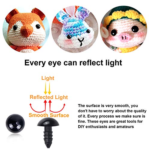 UPINS 500Pcs Safety Eyes for Amigurumi Crochet Animals with Washers | Black Plastic Craft Eyes, 6 to 12mm, for Crocheting Toys Puppets Bears Stuffed Animals, DIY Doll Making Supplies - size: A:6-12MM