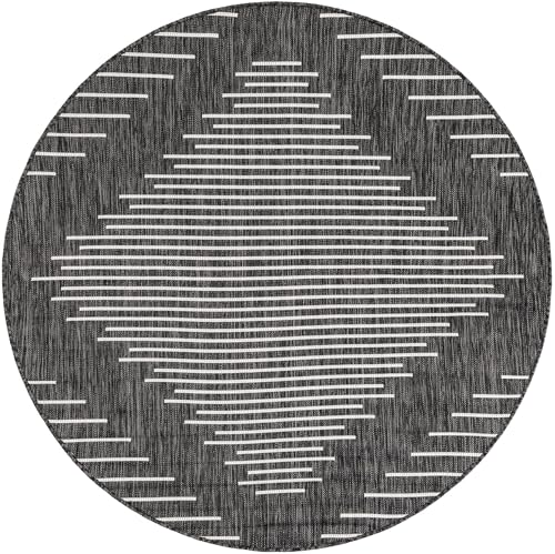 Unique Loom Outdoor Modern Collection Area Rug - Tambor (5' 3" Round Charcoal Gray/Ivory) - color: Charcoal Gray/Ivory, size: 5'3" (Round)