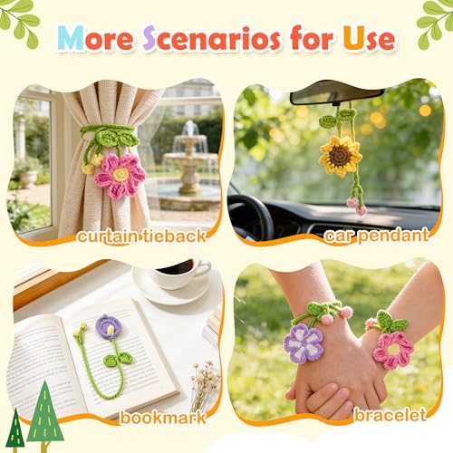 Joyclub Crochet Kit for Beginners 10 Flower Bookmarks for Adults | Flower bookmark with video and written guidance; first projects and handmade gifts for crochet starter book lovers teacher - color: Crochet Bookmark