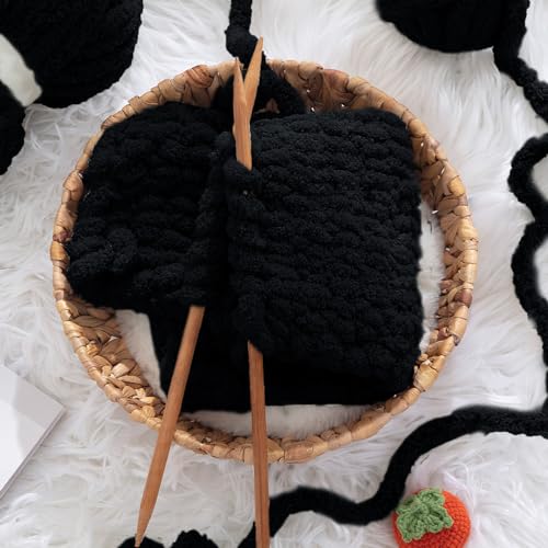 HOMBYS Black Chunky Chenille Yarn for Hand Knitting,Fluffy Soft Jumbo Yarn Crocheting,Super Bulky Big Yarn for Chunky Blanket,Large Thick Arm Knitting Yarn,8 Pack Plush Yarn - color: Black
