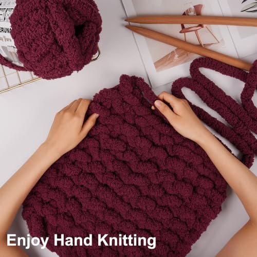 Chunky Yarn for Hand Knitting, #10 Chunky Blanket Chenille Yarn, Large Bulky Thick Jumbo Yarn, Super Chunky Knit Yarn for Crocheting, 8 Skein (8 oz 22 yds Each Skein), Burgundy - color: Burgundy