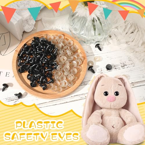 UPINS 600pcs 14mm Black Safety Eyes with Washers for Amigurumi Crochet Doll | 14mm Plastic Craft Eyes with Washers, Amigurumi Doll, Stuffed Animal, DIY Crafts Making Supplies - size: 14MM