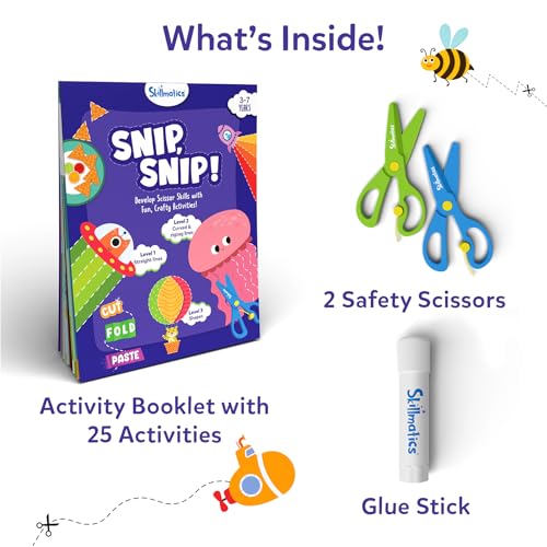 Skillmatics Snip Snip, Scissor Skills, Felt Craft Activity, Gift for Kids | Cutting Activity Book, Safety Scissors, Fine Motor Skills for Preschool, Screen-Free, Learning Toy, Toddlers, Ages 3, 4, 5, 6 - style: 1. Multi-Theme