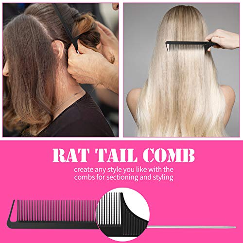 Patelai Hair Comb Set, 8 Pieces Rat Tail Combs, Teasing Combs, and Hand-held Alligator Clips, Carbon Fiber & Metal, for Hair Stylist, Braiding, Hair Women Girls, Daily Use