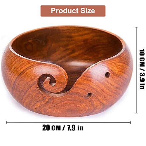 Joyeee Wooden Yarn Bowl, Yarn Holder for Crocheting, Crochet Bowl Accessories Holder with Holes Handmade to Prevent Slipping, Perfect Crochet Holder for Crocheting and Knitting Mothers Day Gift 7.9'' - color: Rosewood no lid,7.9''