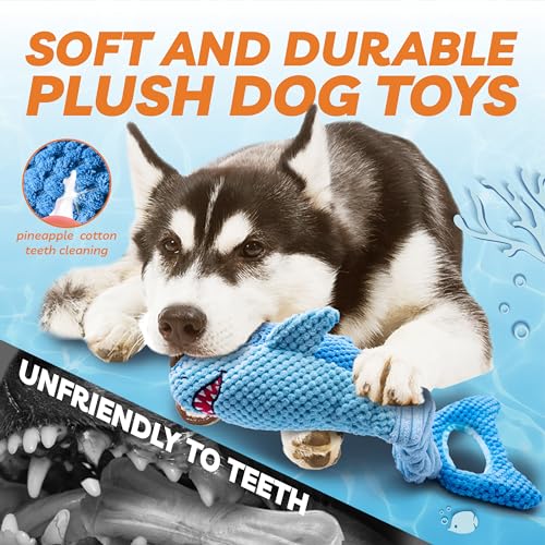 LEGEND SANDY Large Squeaky Dog Toys to Keep Them Busy, Interactive Plush Dog Toy,Crinkle Tug of War Dog Chew Toy for Small, Medium, and Large Dogs | Soft Plush Pet Toy，Puppy Chew Toy for Small Medium Large Breeds for Teething - color: Blue Shark