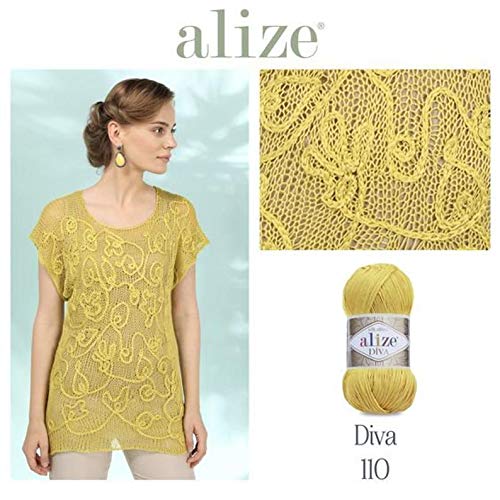 Alize Diva Silk Effect 100% Microfiber Acrylic Yarn 1 Ball skeins 100gr 383yds Color (110 - Yellow) - color: 110 - Yellow