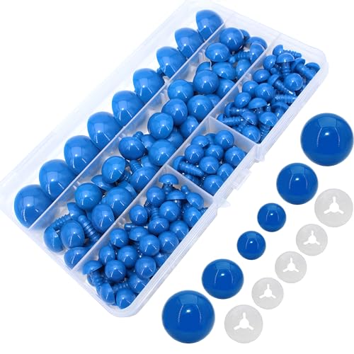 Thalinfayi 200pcs 10/15/24mm Safety Eyes and Washers for Amigurumi Crochet | Blue Plastic Crochet Craft Eyes for Stuffed Plush Animals, Crafts, Crochet Doll DIY Making Supplies ; Neatly Sorted by Size - color: Blue