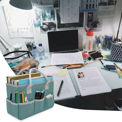 Cupohus Art Organizer Craft Storage Tote Bag with Multiple Pockets (Green) | Portable Supply Storage Tote for Scrapbooking, Journal, Sewing, Oxford Fabric Carrying Caddy for Teacher, Officer, Artis - color: Light Grey, size: Normal