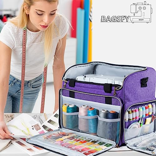 BAGSFY Large Sewing Machine Carrying Case, Sewing Machine Bag, Travel Tote Bag Compatible with Singer, Brother, Bernina & Standard Size Sewing Machines. - color: Purple Case, size: Ⅱ - Carrying Case