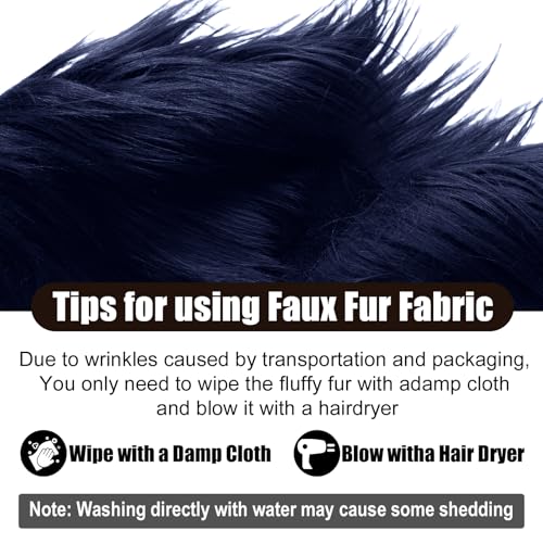 Navy Blue 2x60Inch Faux Fur Shaggy Plush Faux Fur, Fabric Precut Strips Fluffy Fuzzy Faux Fur, Craft Beard Hair, Beard Miniature Dolls Rugs Mats Gift, Winter Halloween Christmas Costume Party Decor - color: Navy Blue