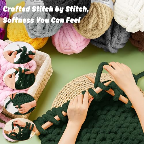 Inhand Dark Green Chunky Chenille Yarn for Hand Knitting,Thick Bulky Christmas Blanket Yarn for Crocheting,Soft Fluffy Yarn for Crochet Holiday Gifts for Women/Beginners,18 Pack (29.5Yds/8.4oz Each) - color: Dark Green, size: 18 Pack