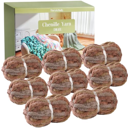 Chunky Chenille Yarn for Hand Knitting 8 Jumbo Pack Chunky Yarn for Hand Soft Blanket Knitting, Bulky Thick Fluffy Yarn for Crocheting (Pudding) - color: Pudding