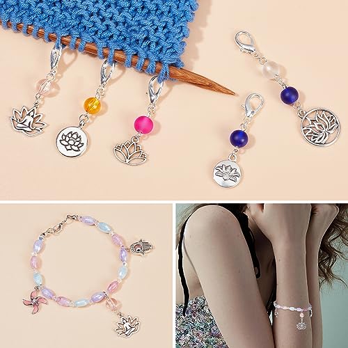 NBEADS 24 Pcs Lotus Yoga Pendant Stitch Markers, Glass Bead Crochet Stitch Marker Charms Lobster Claw Clasps Locking for Knitting, Weaving, Sewing, Jewelry Making - color: Lotus Yoga