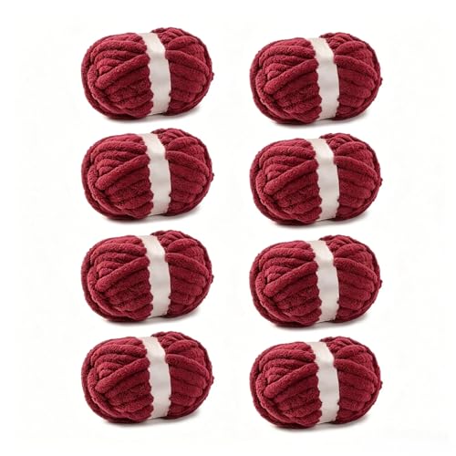 bearberry Jumbo Chenille Yarn, Super Bulky 10 - Extra Plush & Skin-Friendly for Chunky Knit Blankets, Arm Knitting & Crocheting 8-Pack (8oz/25yd Per Skein), Machine Washable, Ultra Soft, Burgundy - color: Burgundy