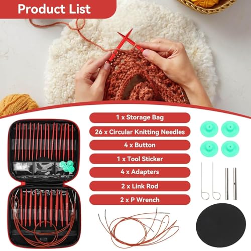 Interchangeable Aluminum Circular Knitting Needles Set, 13 Pairs of 3.0mm–10.0mm with 4 Flexible Cables, Crochet Hooks & Accessories, Knitting & Crochet Kit with Storage Case