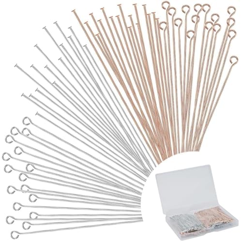 600 Pieces 2 Inch Flat Head Pins Eye Pins for Jewelry Making DIY, Straight Pins Rose Gold and White K Jewelry Making Pins Metal End Headpins for Craft Earring Bracelet Necklace Pendant Supplies - color: Rose Gold+White K, size: 2 Inch (Flat Head + Eye)