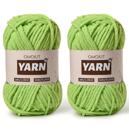 2 Packs Plush Chenille Chunky Crochet Yarn - Baby Yarn for Crocheting Soft - Velvet Yarns Knitting for Blankets Crafts - Fluffy Amigurumi Yarns 100g/131yds (2 Grass Green) - color: 2 Grass Green