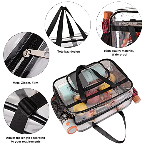 Clear Bags Stadium Approved,See Through Tote Bag+Shoulder Strap Large Transparent Bag - color: Large Size Black