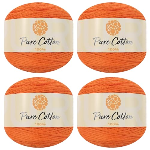 4pk Premium 100% Pure Cotton Yarn (400 Grams) Soft, Breathable, and Versatile Medium Worsted Weight (23 Orange Red) - color: 23 Orange Red
