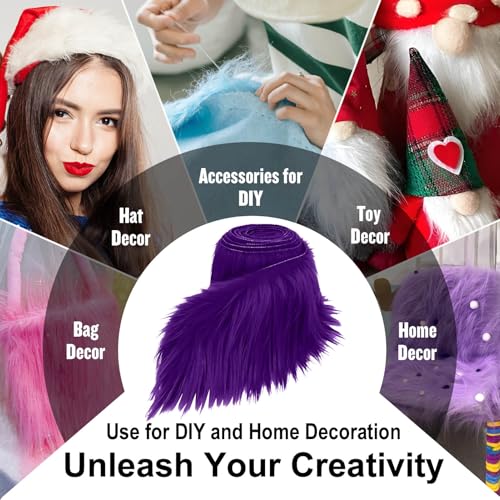 Purple 2x60Inch Faux Fur Shaggy Plush, Fabric Precut Strips Fluffy Fuzzy Faux Fur, Craft Beard Hair, Beard Miniature Dolls Rugs Mats Gift, Winter Halloween Christmas Costume Party Decor - color: Purple