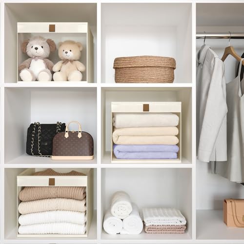 Linen Closet Organizers and Storage, Closet Storage Bins Basket Organizer, Foldable Organization Baskets with Mesh Window for Clothes Towels and Toys, 12.75" x 12.75" x 9", Beige, 2 pack - color: Beige-2Pack, size: 12 ¾" L x 12 ¾" W x 9" H