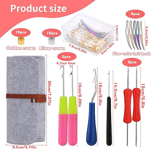 QMNNMA Crochet Needle for Loc, 48 Pcs Dreadlock Crochet Hook for Hair | Crochet Needle for Locs, Loc Tools for Interlocking Crochet Hooks for Hair, Bent Latch Hook with Light Gray Case - color: light gray