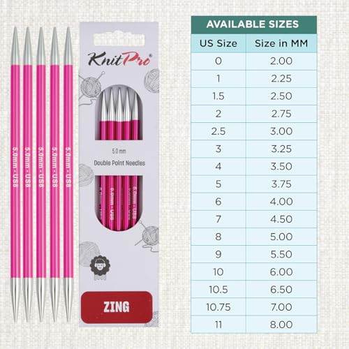 KnitPro Zing Double Pointed Needles 6" (15cm) | US Size 8 (5mm) - size: US 8 (5mm)