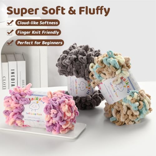 Super Soft Loop Yarn for Finger Knit, 3 Pack of 7.05oz/19.5yds Each, Chunky Blanket Yarn for Hand Knitting, #7 Jumbo Chenille Yarn, Fluffy Baby Blanket Yarn for Crochet Amigurumi (3 Pink Mix) - color: 3 Pink Mix