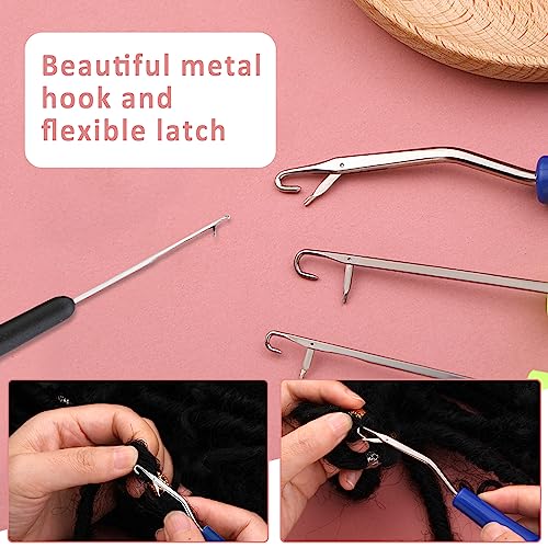 QMNNMA Crochet Needle for Loc, 48 Pcs Dreadlock Crochet Hook for Hair | 6 Pcs Dreadlock Crochet Needle for Hair, Different Size Bent Latch Hook, Crochet Hooks for Hair Braiding with Green Case - color: green