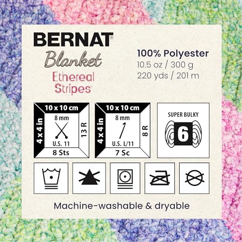 Bernat Blanket Ethereal Stripes Soft Yarn for Crocheting, Sand Dune 2-Pack | #6 Super Bulky Yarn, 100% Polyester, Self-Striping Blanket Yarn for Crochet, Knitting & Crafts, 220yds, 300g/10.5oz per skein - color: Sand Dune