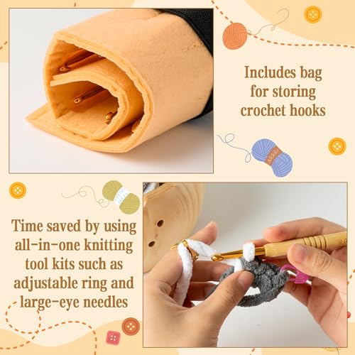 WATINC Wooden Yarn Bowl Holder Set - Large Crochet Yarn Storage Bowls with 9pcs Metal Knitting Hooks, Adjustable Loop Ring Stitch Markers with Box Crochet Gifts for Knitters Crocheters (Natural) - color: Natural