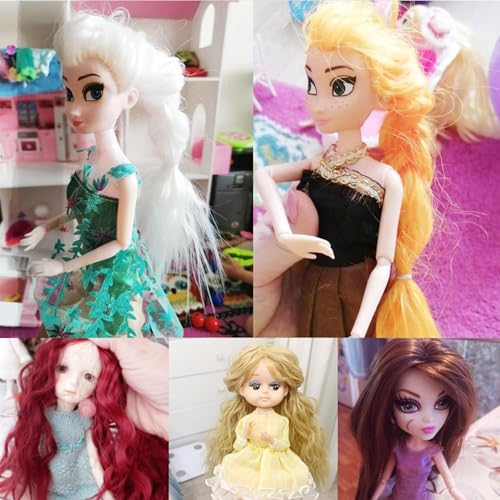6 Pcs DIY Doll Hair Wefts Synthetic Curly Doll Hair Extensions Accessories Doll Wig Doll Making Hair Doll Hair Crafts Doll Arts Supplies (Green & Blackish Green & Pink)