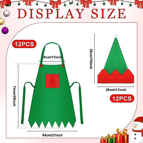 Handepo 12 Sets Christmas Apron and Hat Christmas Elf Costume Kit for Adults Women Cosplay Kitchen Xmas Holiday - color: Green, style: Simple