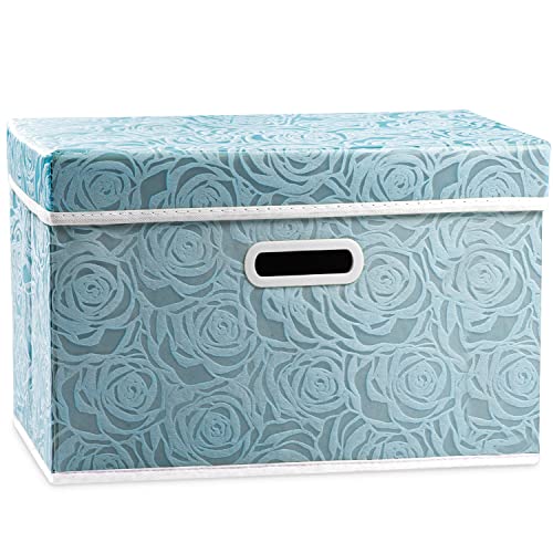 PRANDOM Collapsible Storage Cubes with Lids Fabric Decorative Storage Bins Boxes Organizer Containers Baskets with Cover Handles for Bedroom Closet Living Room 14.9x9.8x9.8 Inch 3 Pack - color: Blue, size: Medium(1-Pack)