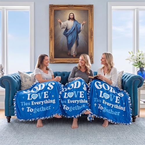 Chumia 2 Pcs/1 Set Religious God's Love Tie Blankets Craft Kit 57 x 57 Inch Christian Blanket Gifts for Women 2026 VBS DIY No Sew Fleece Fabric God's Love Ties Everything Together Tie Knot Throw - style: Religious God's Love