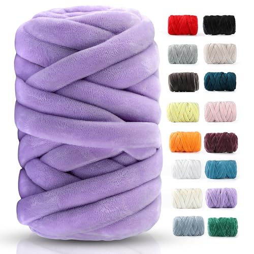 Chunky Yarn for Hand Knitting- Velvet Chenille Tube Yarns- Jumbo Yarns for Blankets, Pet Beds, Machine Washable (0.66 Lb/18.59 Yd), Easy No-Tool Arm Knitting & Crochet Project Yarn (Romantic Purple) - color: Romantic Purple
