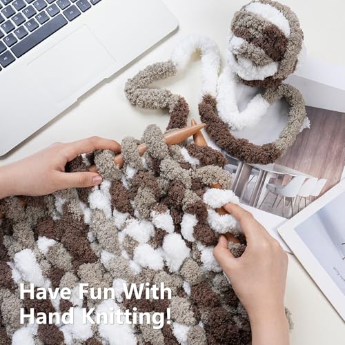 Cozyful Chunky Yarn for Hand Knitting - #10 Chunky Chenille Blanket Yarn, Jumbo Big Thick Chunky Yarns for Crocheting, Tie Dye Bulky Knit Yarns, 8 Skein (20 yds 8 oz Each Skein), Multi Coffee & White - color: Multi Coffee & White