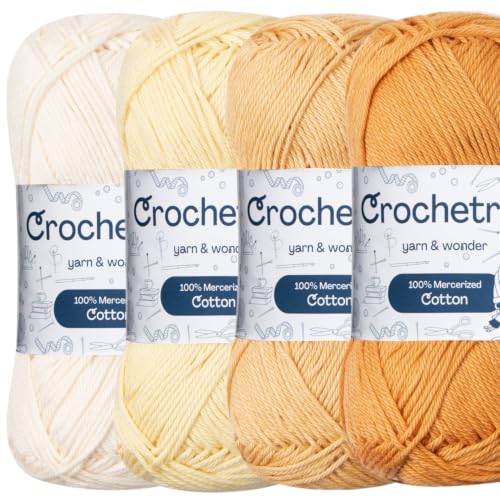 Premium Mercerized Cotton Yarn for Crochet & Knitting – Fingering Weight 4-Ply, 50g (1.76 oz) / 125 m (136 yds), High-Gloss, Anti-Splitting, Fade-Resistant Cotton (Royal Gold) - color: Royal Gold