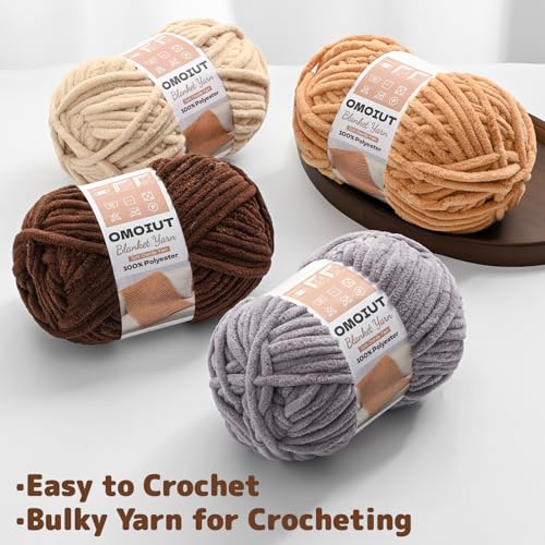 OMoiout Chunky Chenille Yarn for Crocheting, Soft Baby Blanket Yarn, #7 Super Bulky, Chunky Knit Blanket Crochet Yarn, 7 oz/109.4 yds Fluffy Velvet Amigurumi Yarn(Grayish) - color: [Grayish]