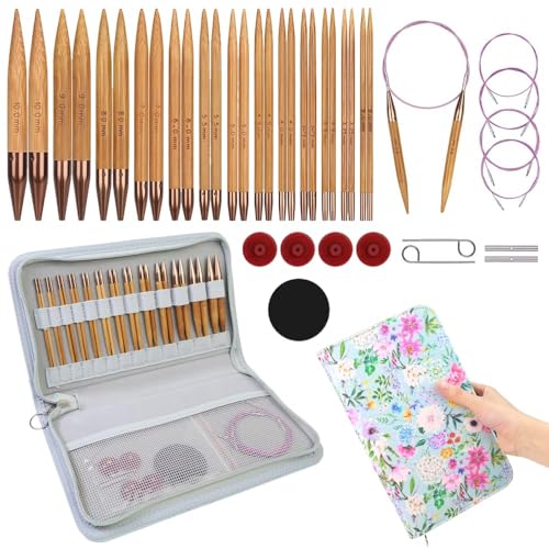 Yarniss Bamboo Circular Knitting Needle with Flexible Cable 3.5mm~10.0mm | 13 Pairs Interchangeable Knitting Needles with Case,4-Inch Round Knitting Needle US Size 2.5~15 - color: Multicolor