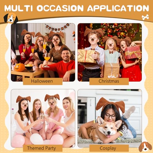 Mototo Zoo Animals Costume Accessories Set Animal Ears Headband for Adult with Tail Bow Tie for Halloween Dress Up Party - style: Brown Puppy